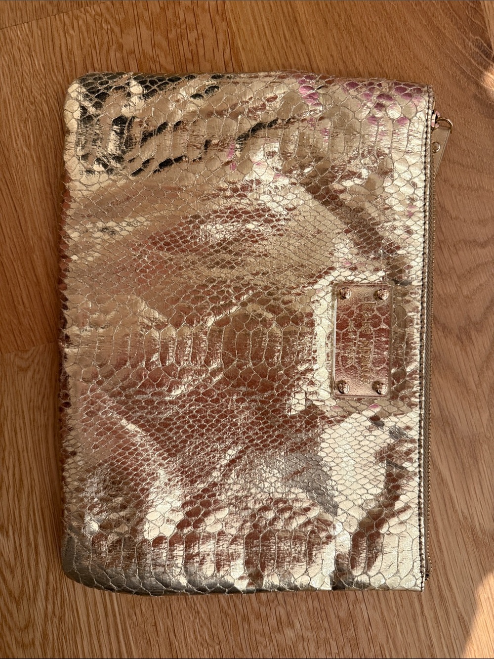 Kate Spade Metallic Gold Snake-Embossed Zip Clutch